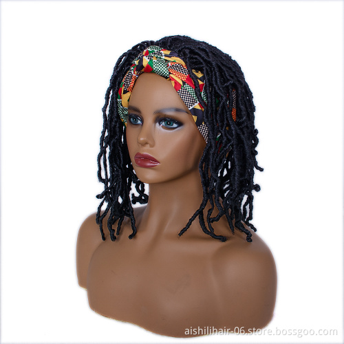 AISHILI Hand Bradied Synthetic Twist Braids Black Hair Wigs With Colourful Headband For Black Women